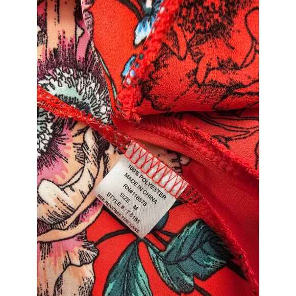 The haute project Medium boho peasant floral high low wrap dress coral red EUC - Picture 6 of 11